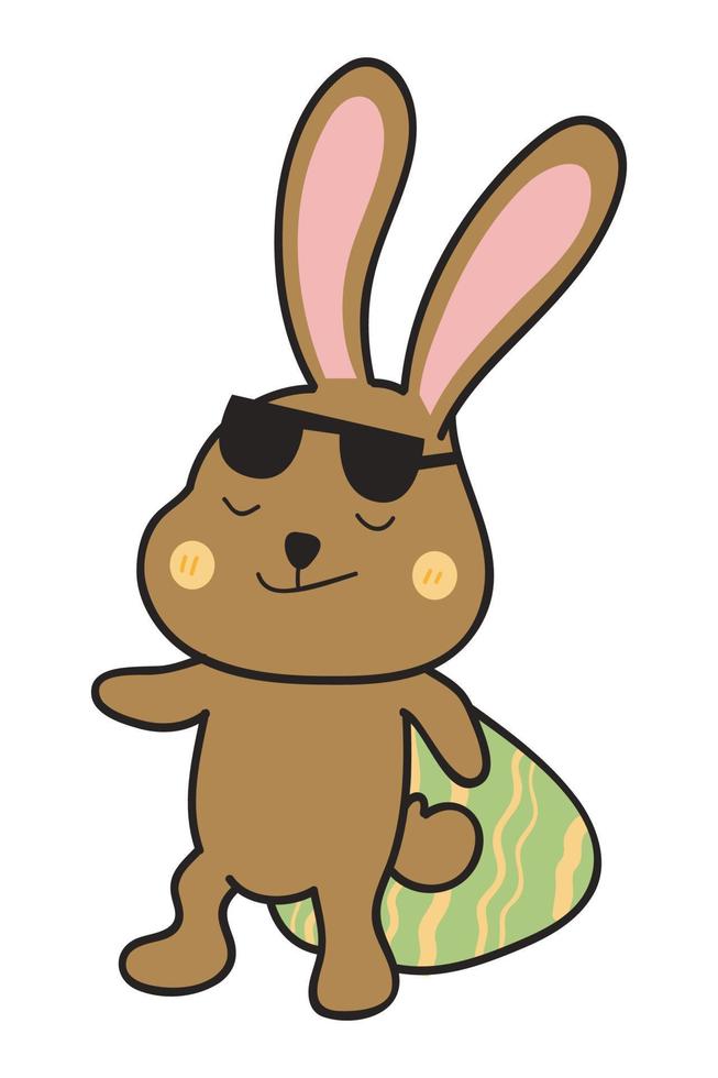 Cute and Funny Bunny Rabbit With Easter Egg. Bunny Easter Illustration. vector