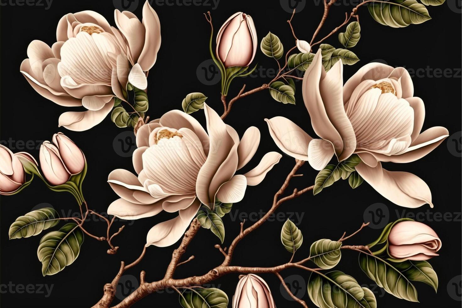 Seamless pattern with hand drawn magnolia flowers. photo