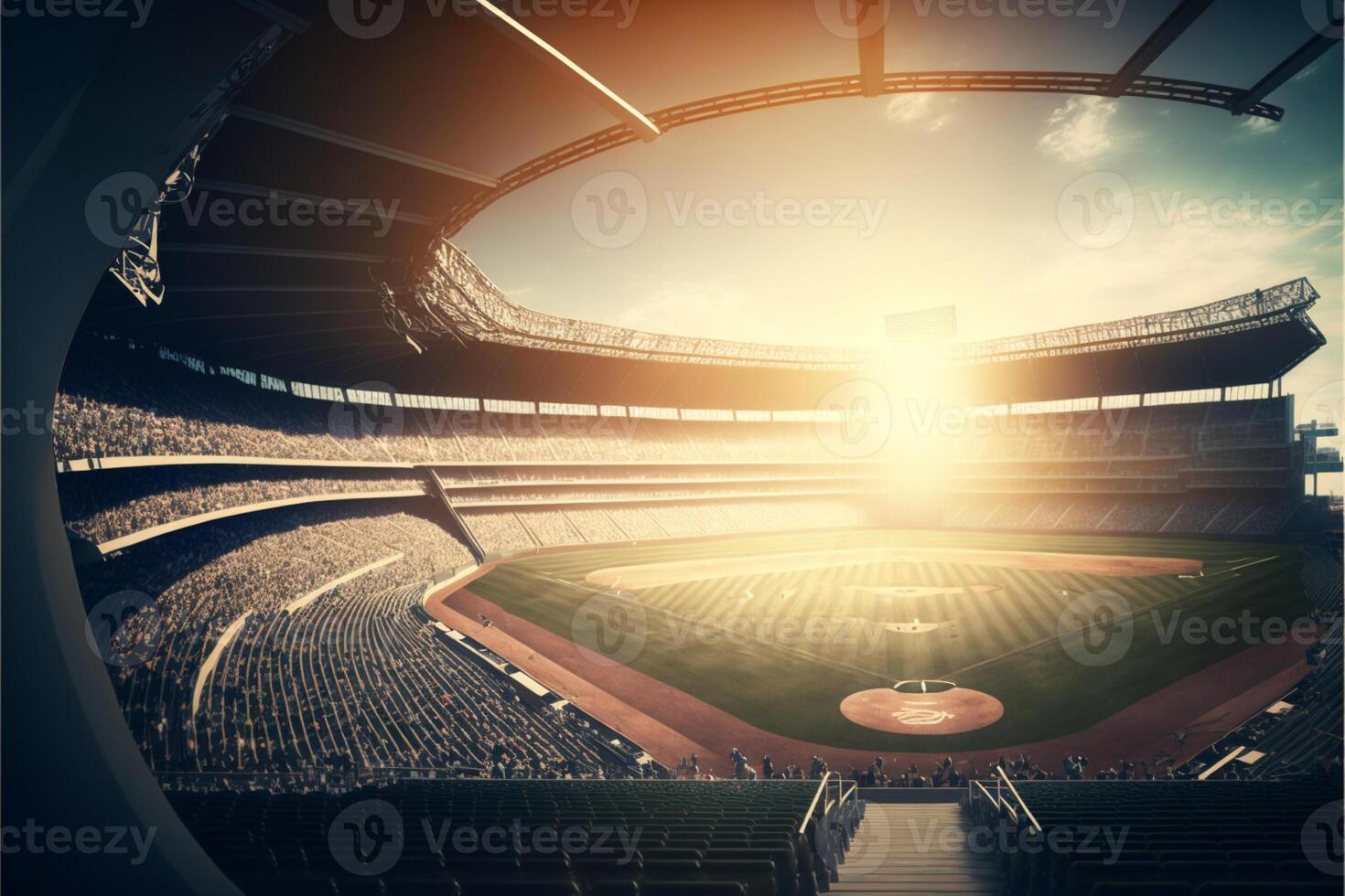Professional baseball grand arena in sunlight. photo