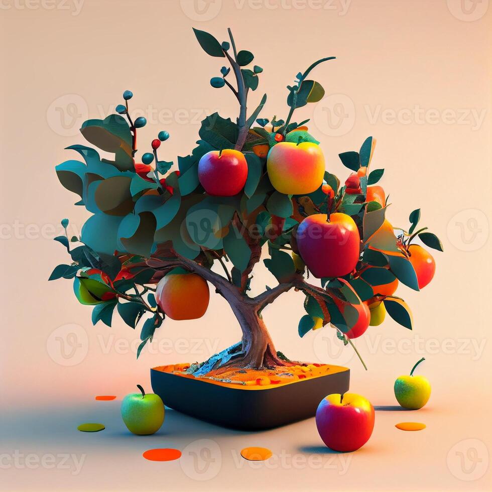 bonsai fruit tree with apples. Generative Ai 22846503 Stock Photo at