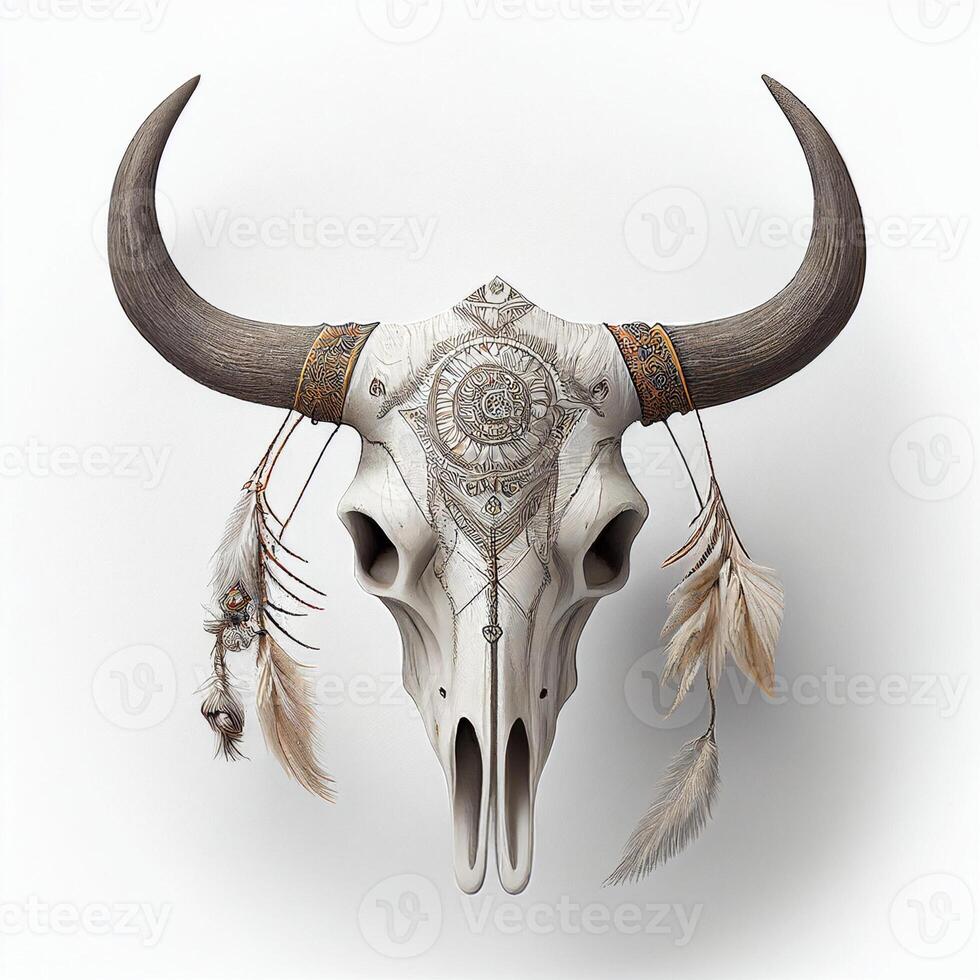 boho cow skull white background. photo