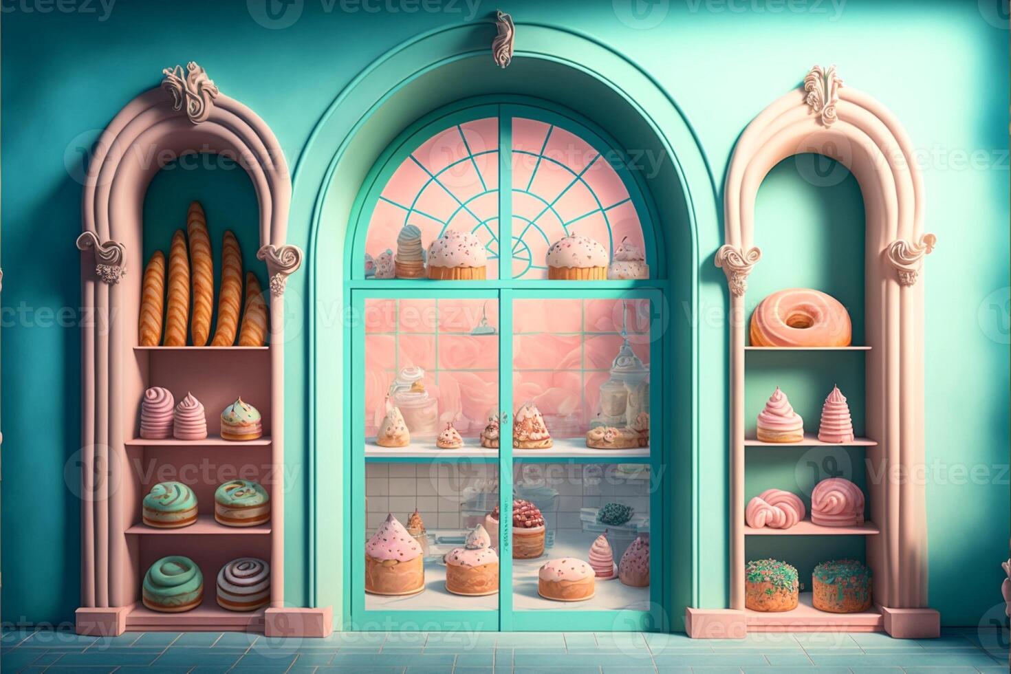 bakery shop store Digital Backdrop in pastel colours. photo