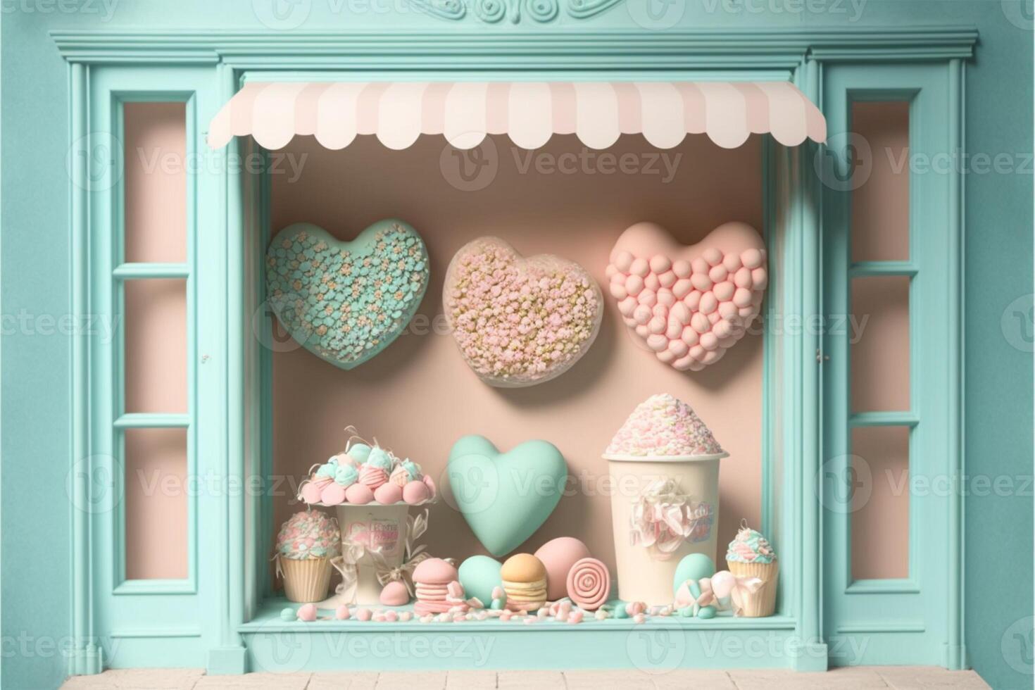 sweet shop store digital background with flowers. photo