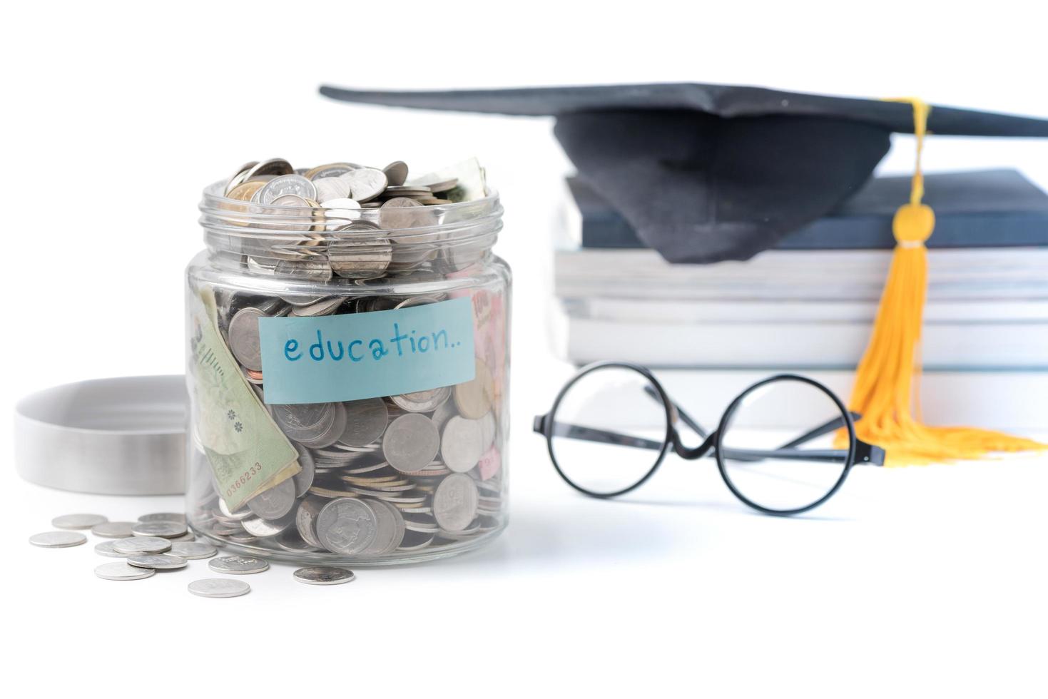 education budget concept. education money savings in a glass jar. photo