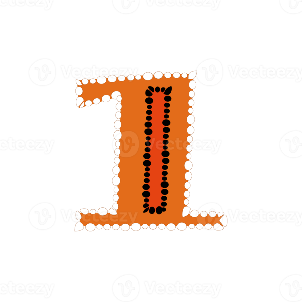 Number one or 1 colorful, orange color isolated design. png