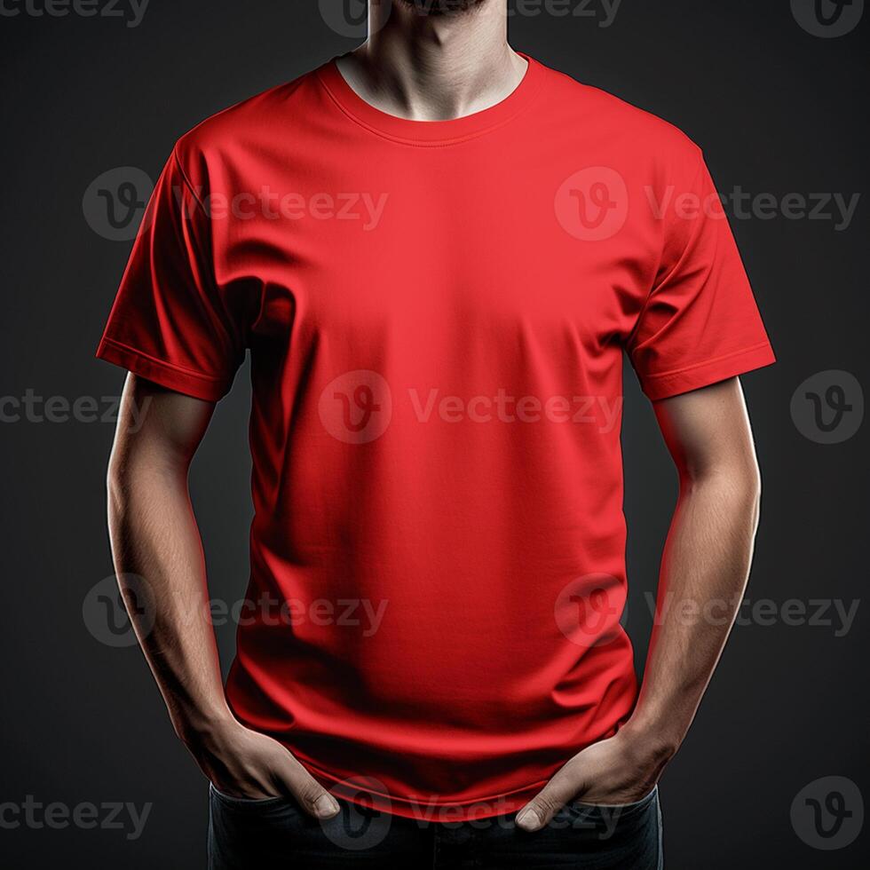 blank red tshirt mockup,close up orange t-shirt on dark background , photo