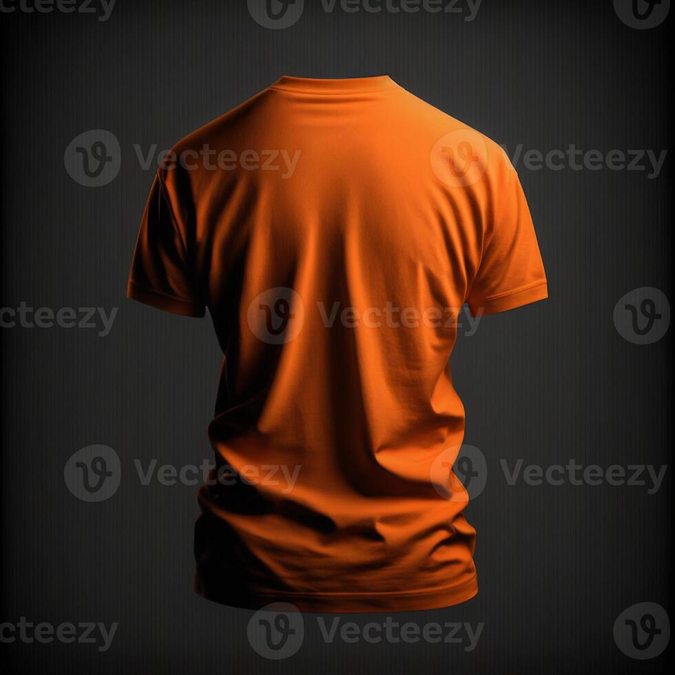 blank orange tshirt mockup,close up orange t-shirt on dark background , photo