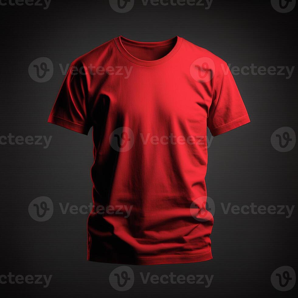 blank red tshirt mockup,close up orange t-shirt on dark background , photo