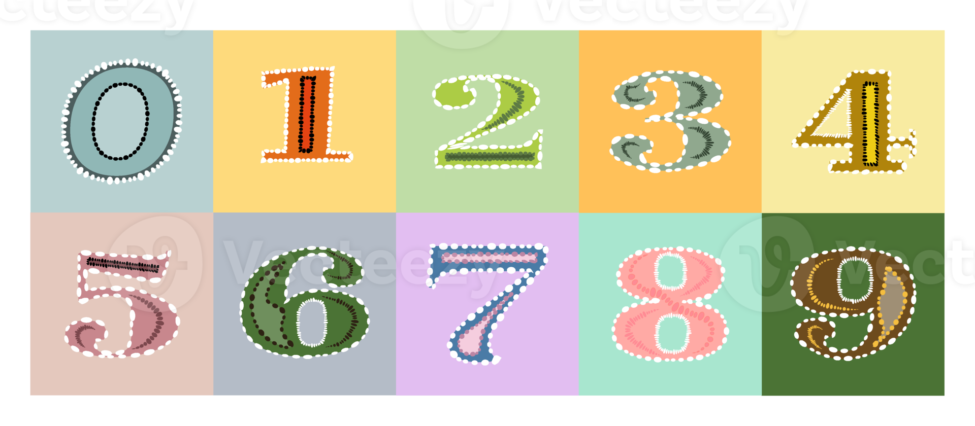 Number set from one to nine icons with multicolor png