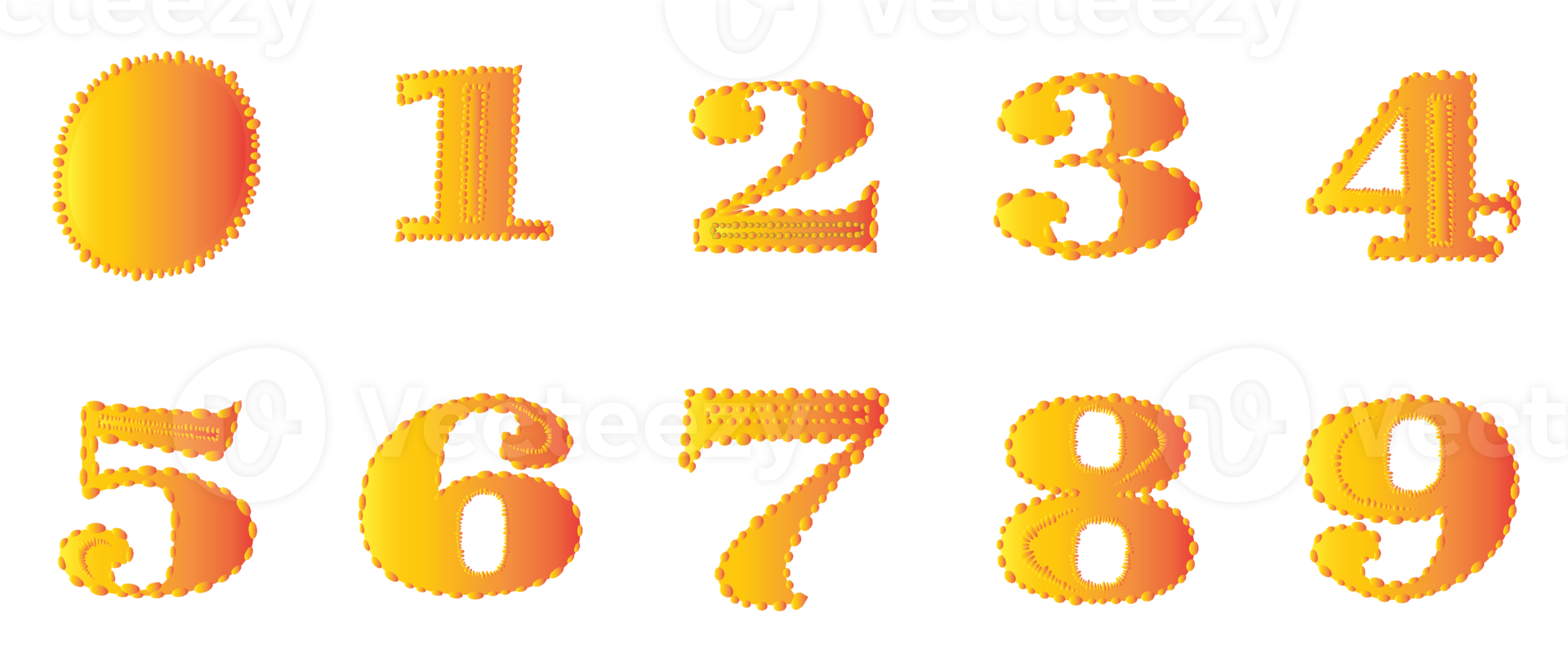 Number set from zero to nine icon with yellow, golden and orange color png