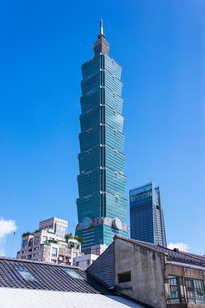 TAIPEI, TAIWAN - OCT 09, 2017-known as the Taipei World Financial Center is a landmark skyscraper in Taipei, Taiwan. The building was officially classified as the world's tallest in 2004 until 2010. photo