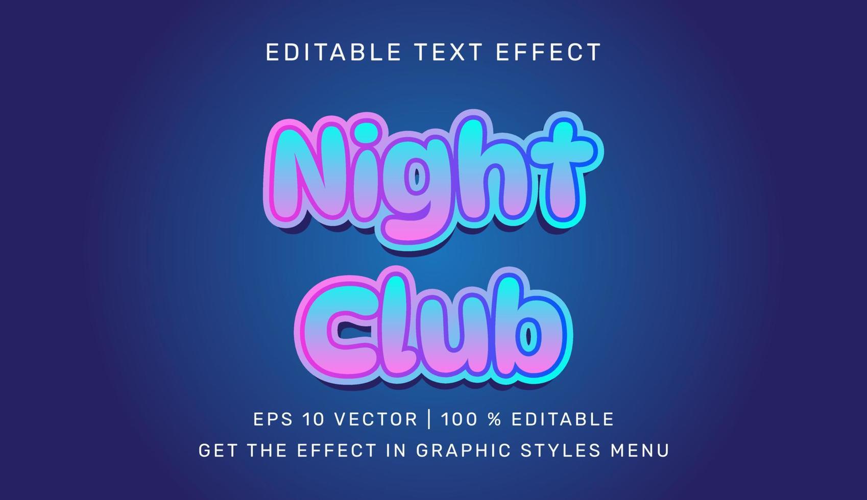 noche club 3d editable texto efecto modelo vector