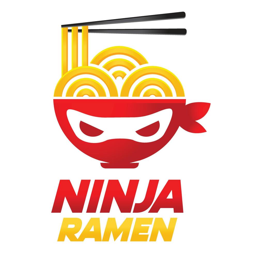 Modern vector simple ninja noodle logo design icon template. Japanese ramen vector illustration for brand, cafe, restaurant, bar. Isolated on white background