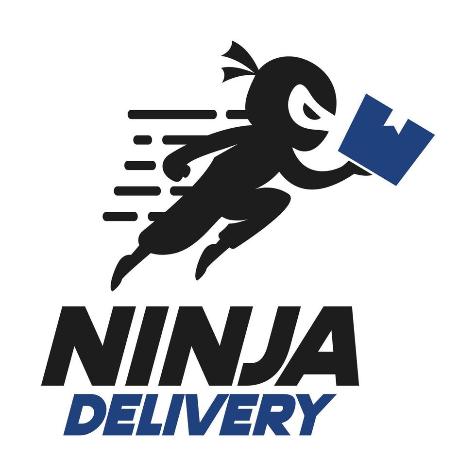 Modern vector flat design simple minimalist logo template of ninja delivery man mascot character vector collection for brand, emblem, label, badge. Isolated on white background.
