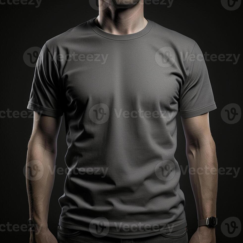 blank grey tshirt mockup,close up grey t-shirt on dark background , photo
