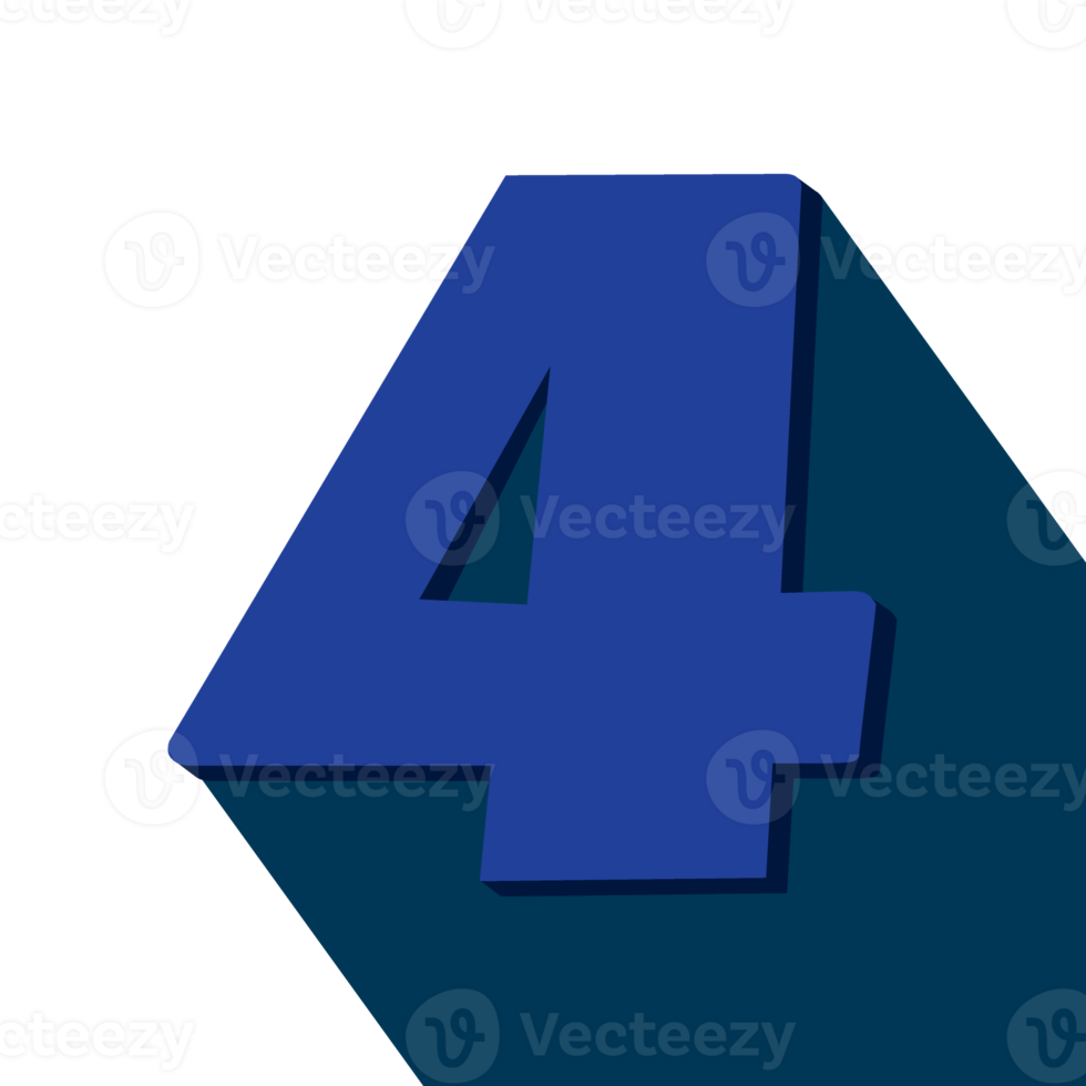 Number four, number 4 long shadow on transparent background png