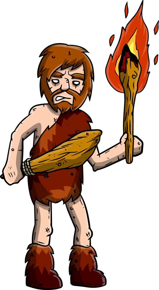 Caveman in animal skin. Man from stone age. vector