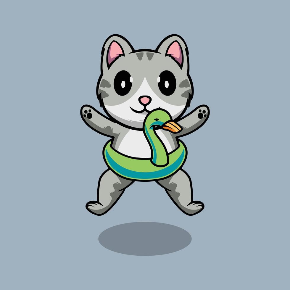 Cute cat with duck floater cartoon illustration vector
