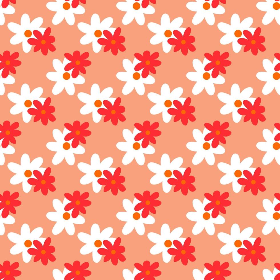 Pattern seamless with red and white flowers. Spring or summer design for postcard, wrapping paper, textile, wallpaper. vector