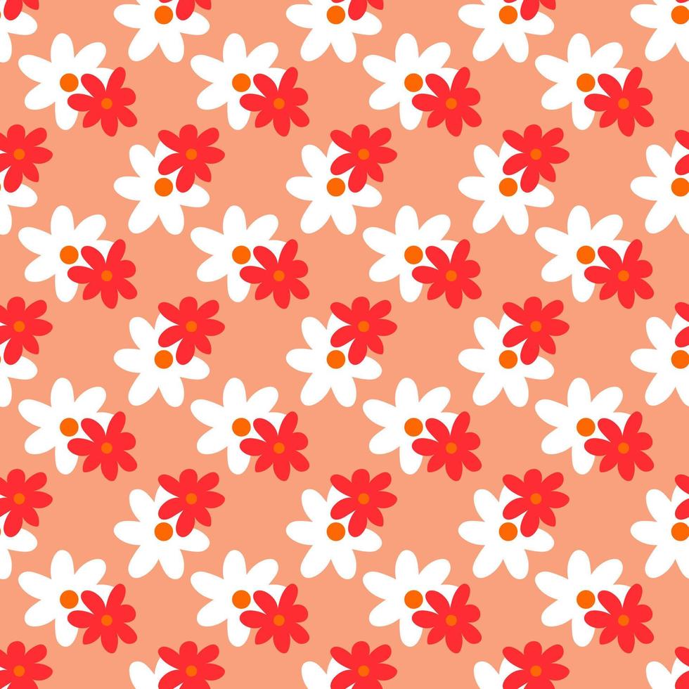 Pattern seamless with red and white flowers. Spring or summer design for postcard, wrapping paper, textile, wallpaper. vector