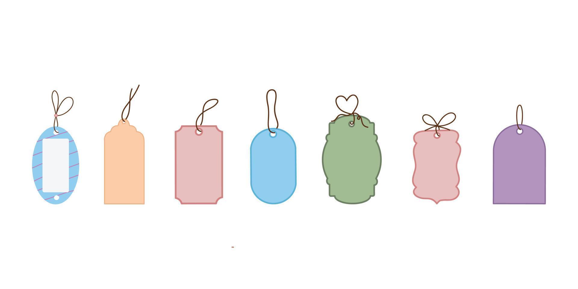 Blank gift box tags or sale shopping labels with rope. Empty organic