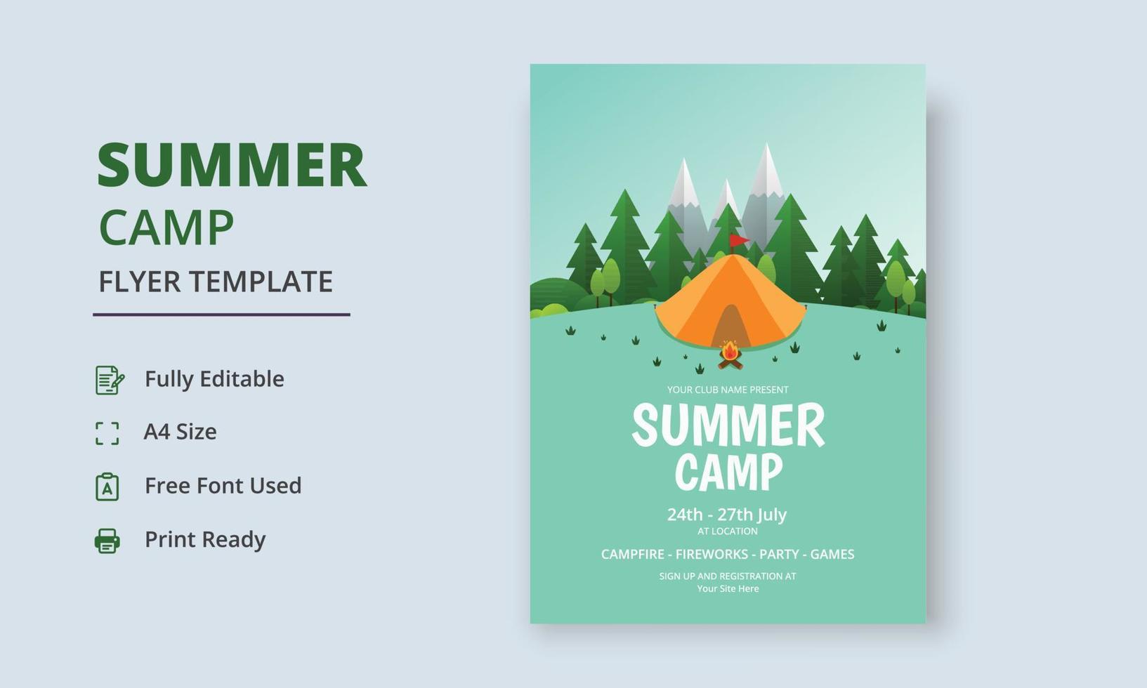 Summer Camp Flyer Template, Kids Summer Camp Flyer Template, Scouts Summer Camp Flyer Template vector