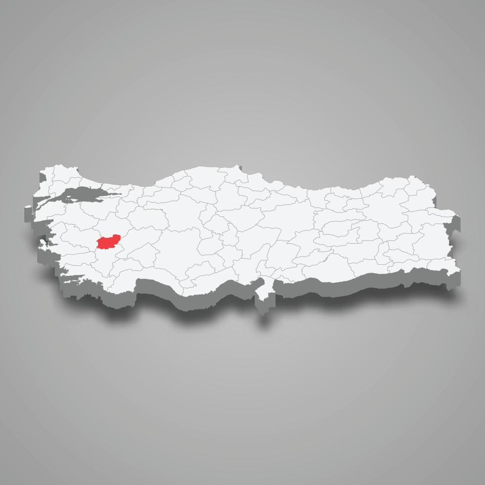 Usak region location within Turkey 3d map vector