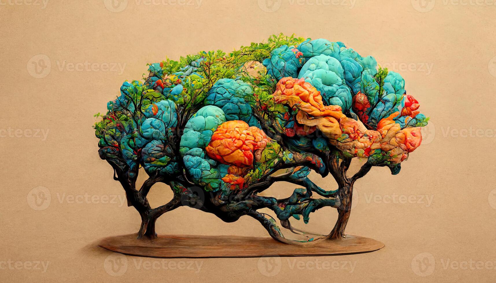 Surprising Tree with no leaves shapes like human brain as illustration. photo