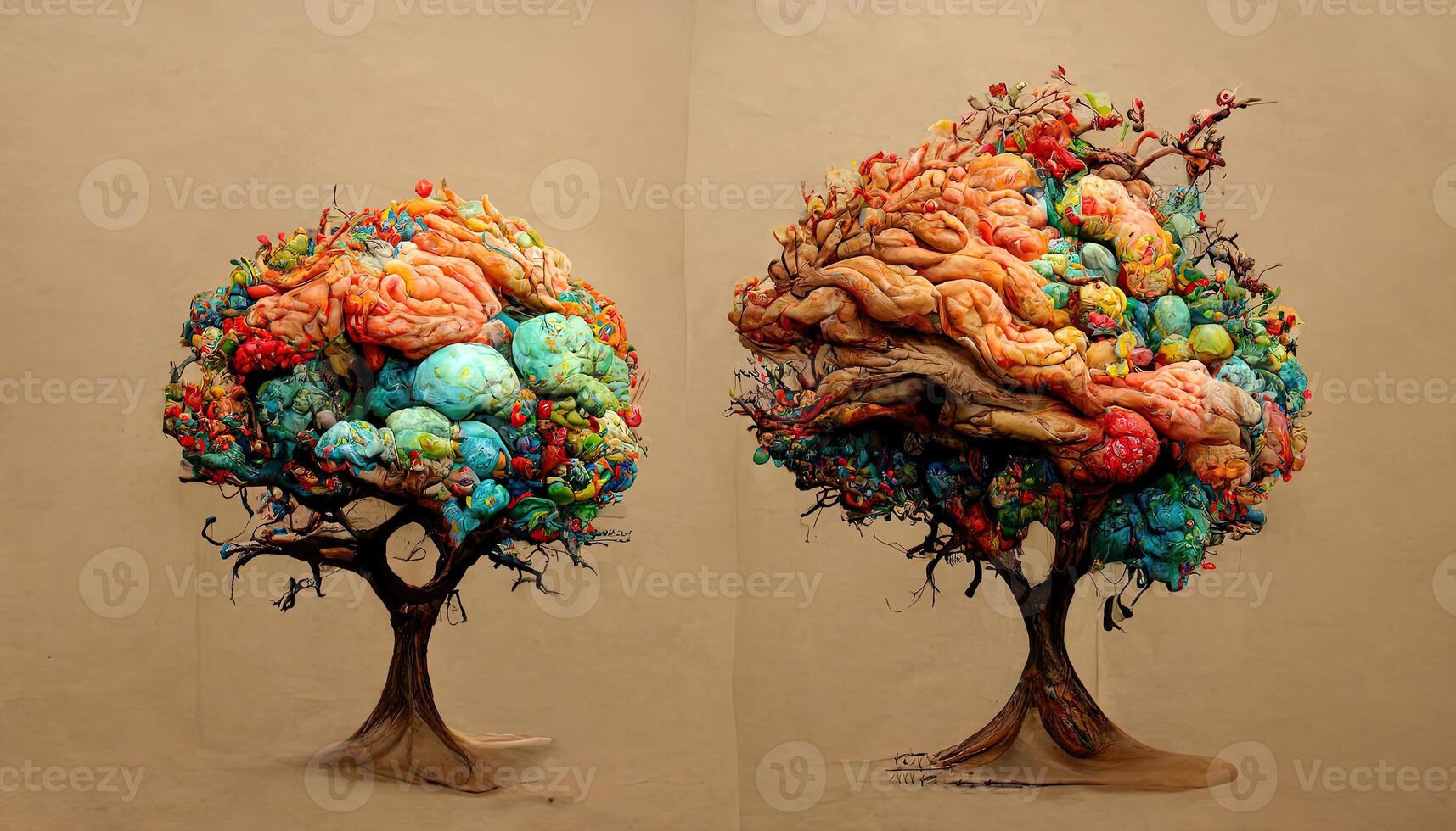 Wonderful Tree with no leaves shapes like human brain as illustration. photo