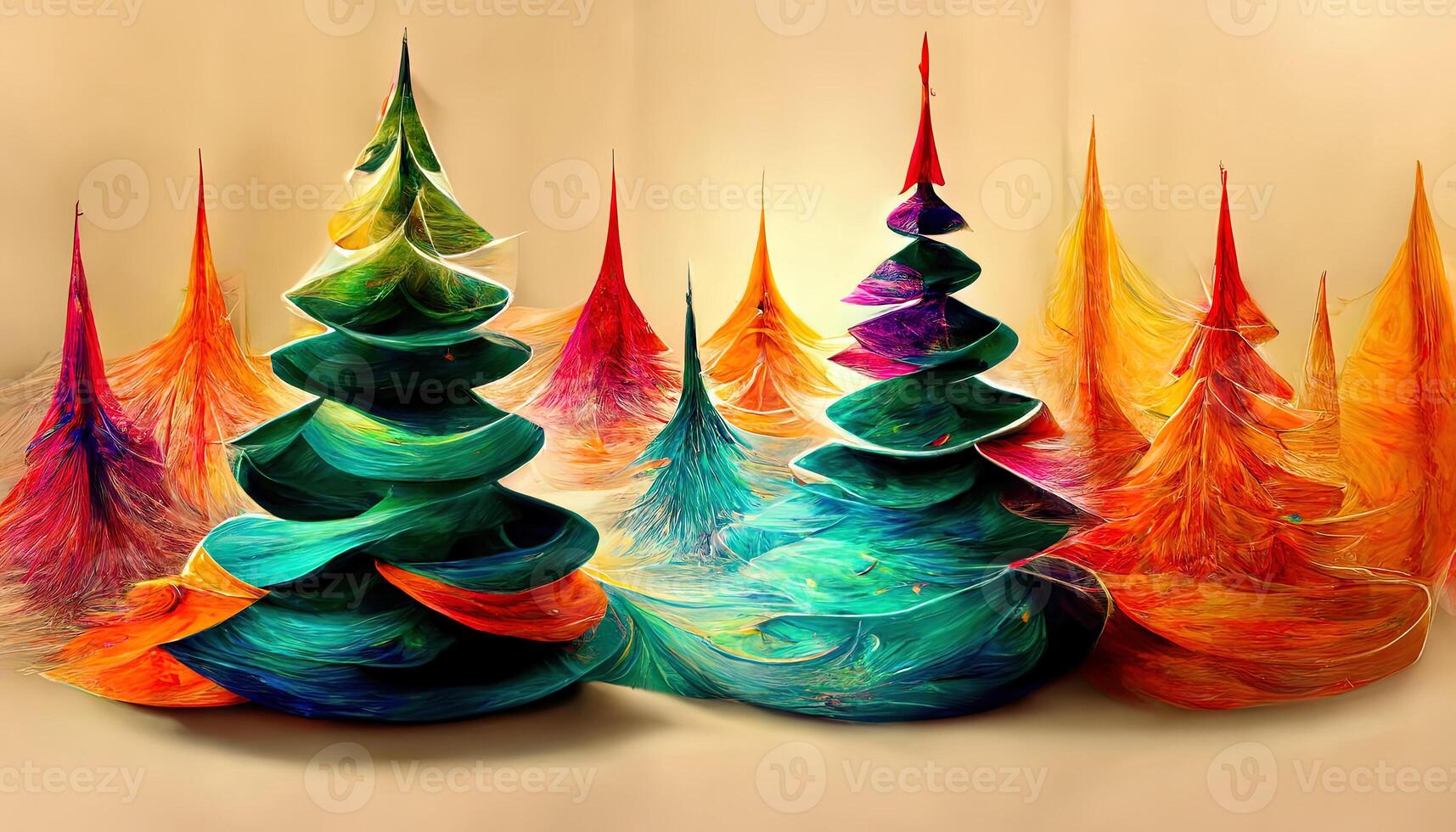 Abstract fantasy festive christmas tree background header wallpaper background 3d illustration. photo