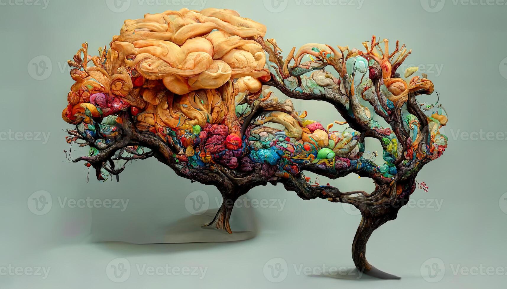 Surprising Tree with no leaves shapes like human brain as illustration. photo