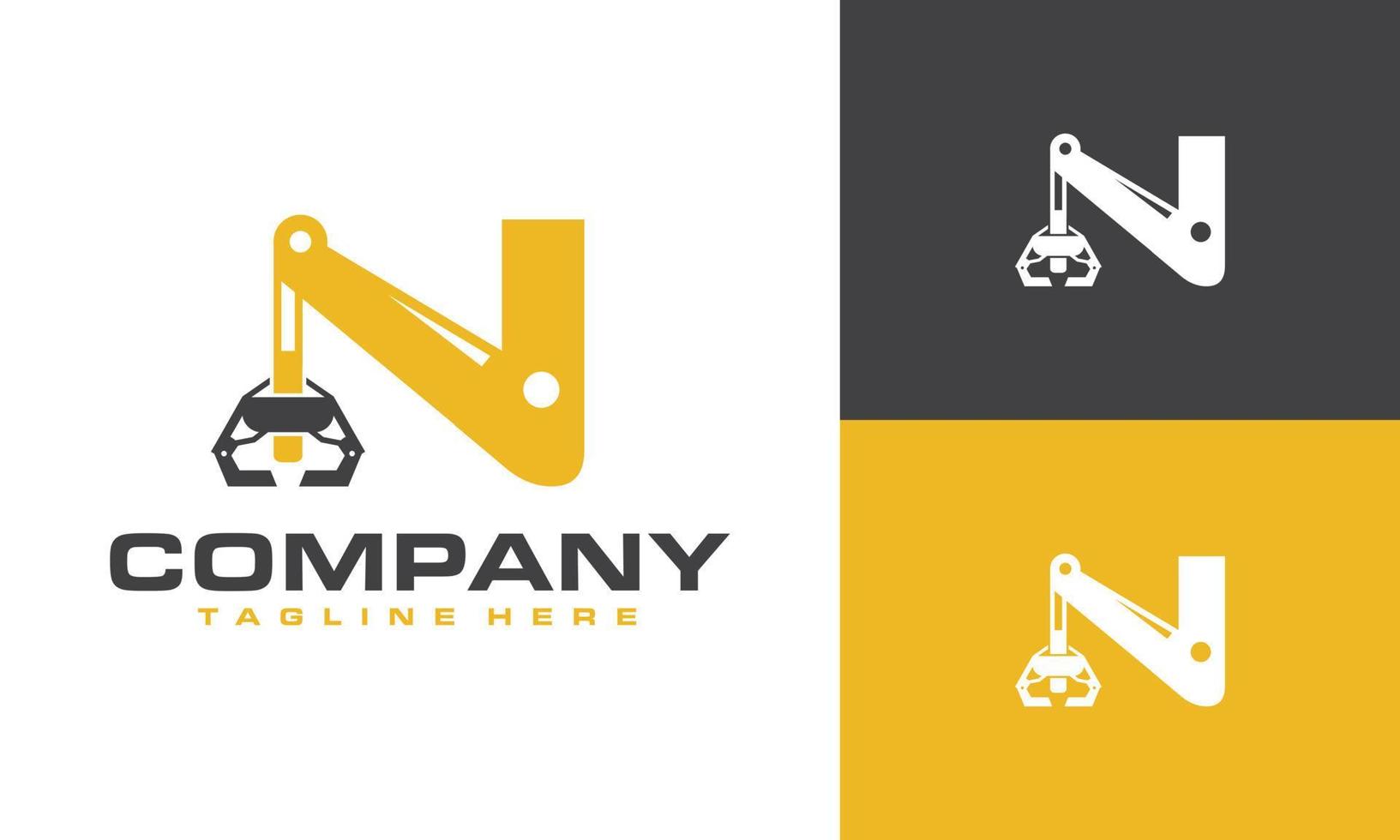 initial N crane drill logo vector