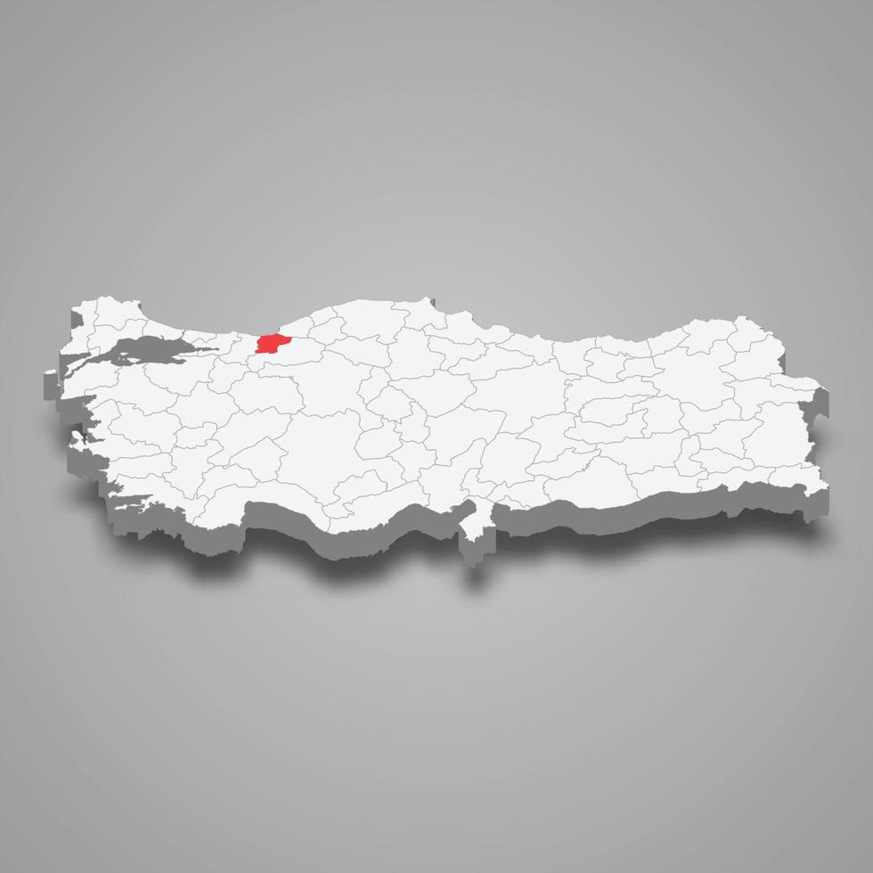 Duzce region location within Turkey 3d map vector