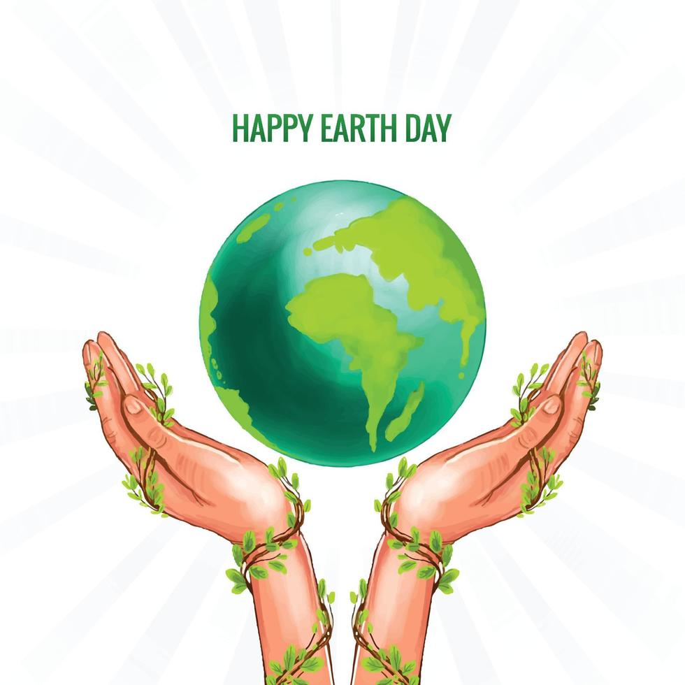 Hands holding globe happy earth day saving planet background vector