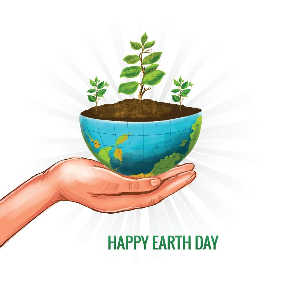 Hand holding tree with half globe concept happy earth day background vector