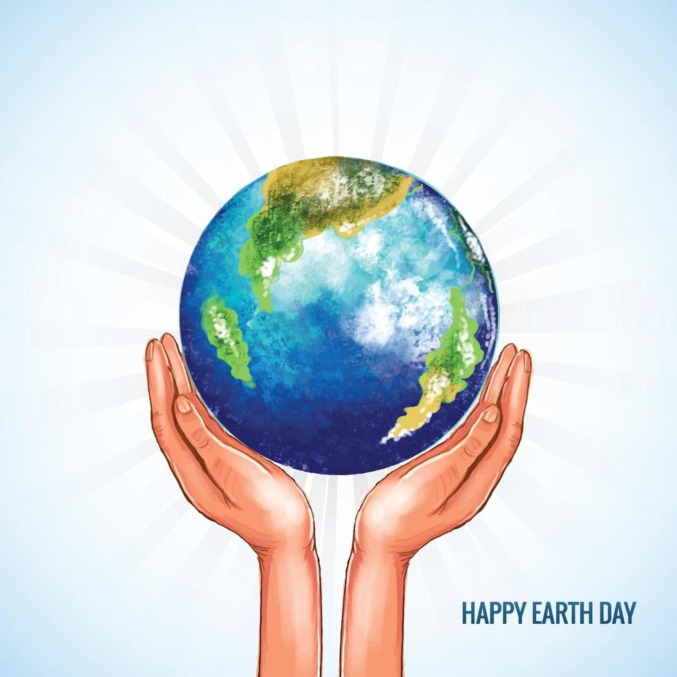 Hands holding globe happy earth day saving planet background vector