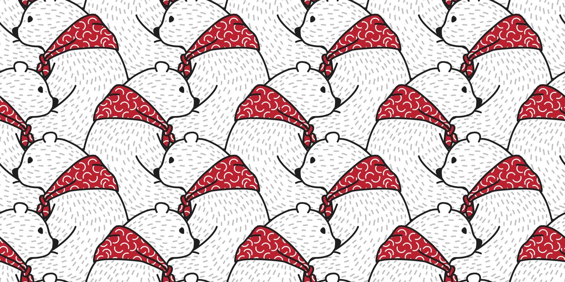 Bear seamless pattern vector polar bear isolated red scarf wallpaper background cartoon