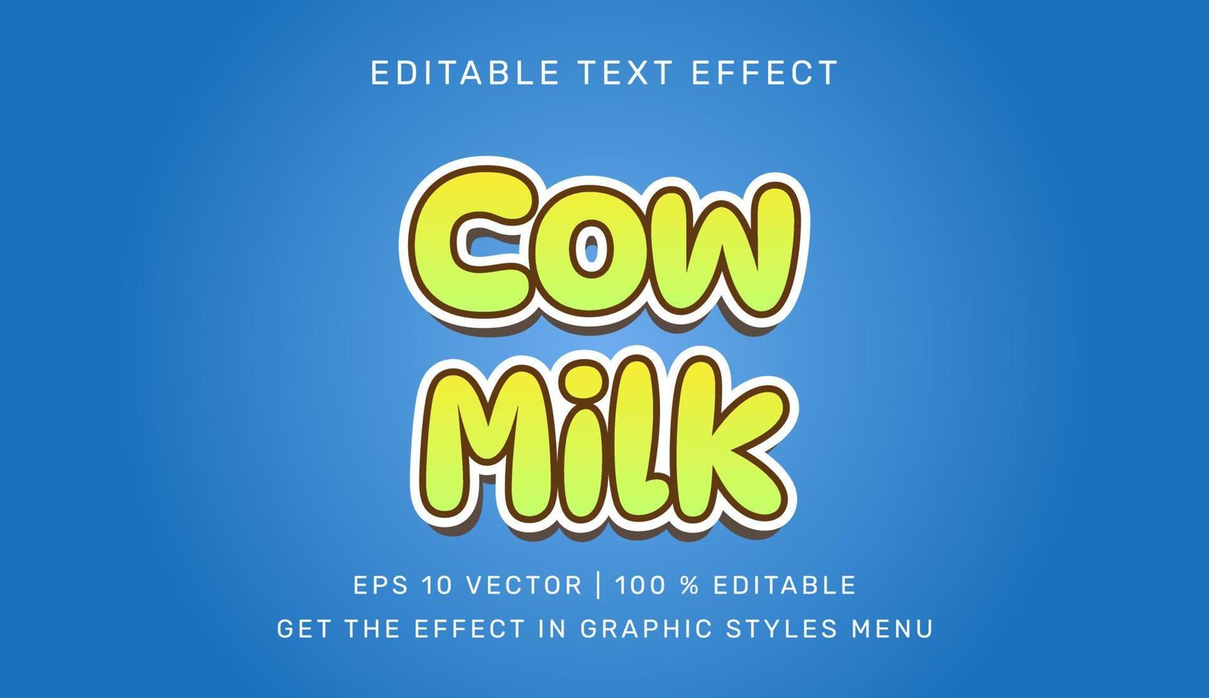 Cow milk 3d editable text effect template vector