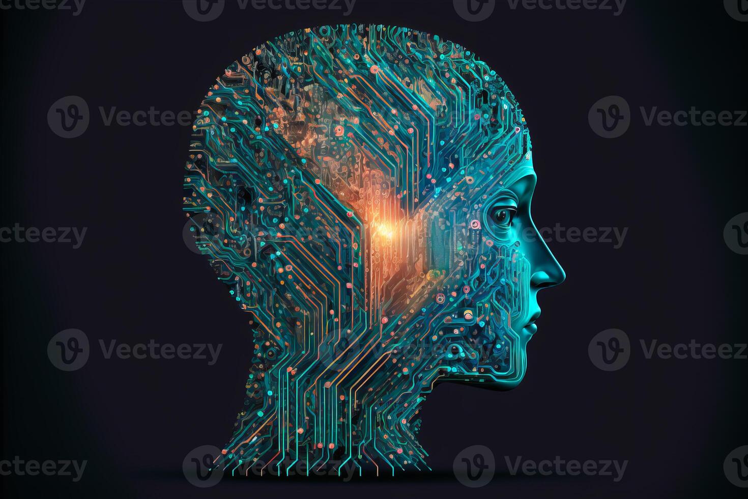 Artificial intelligence brain growth. photo