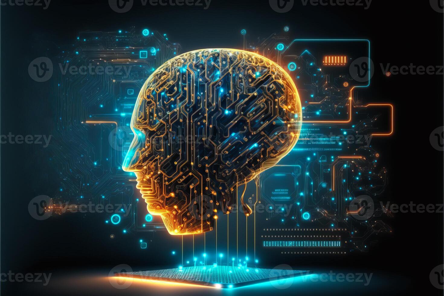 Artificial intelligence brain growth. photo
