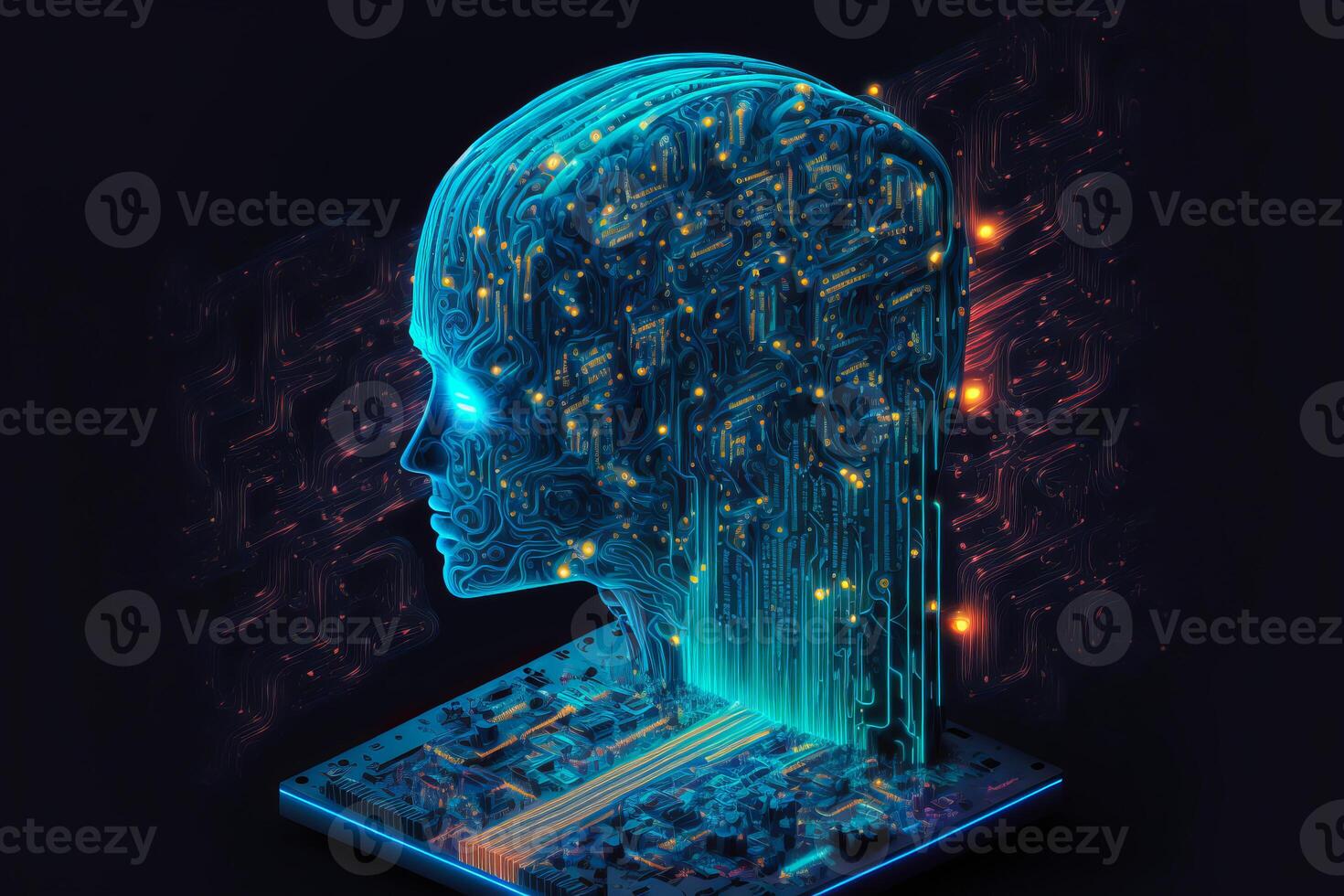 Artificial intelligence brain growth. photo