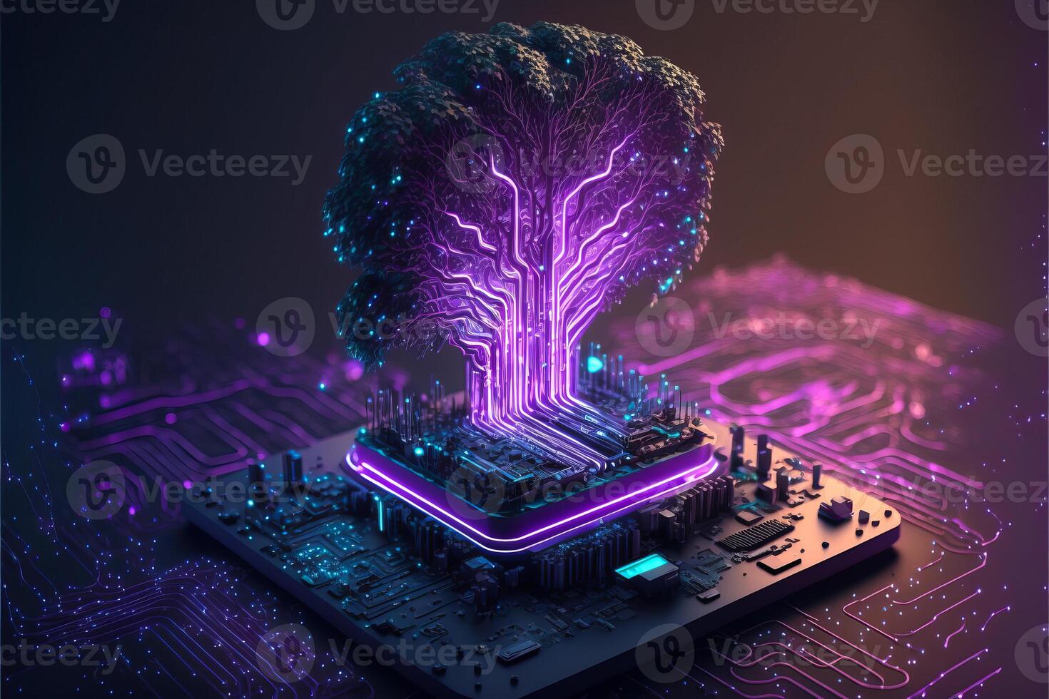 Artificial intelligence brain growth. photo