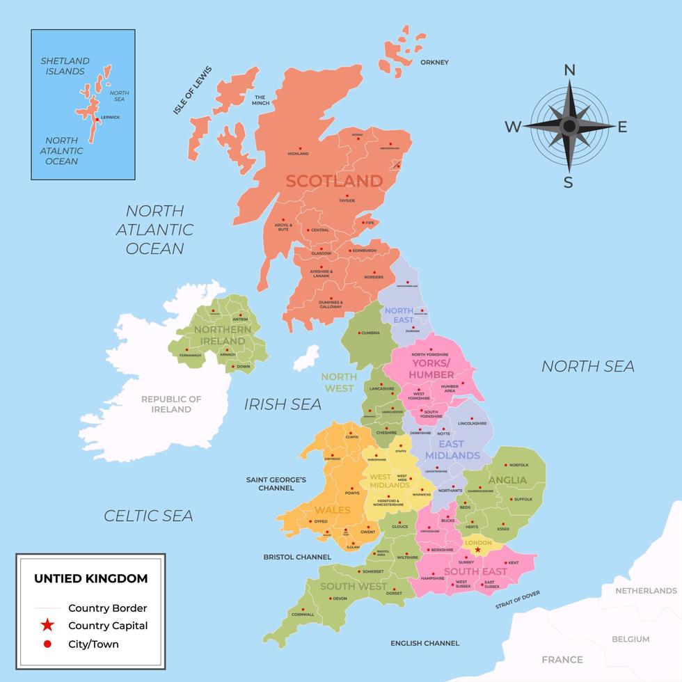 Country Map Of United Kingdom vector