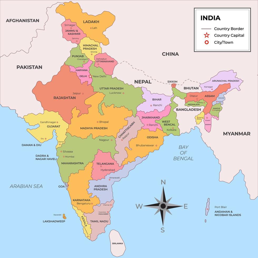 mapa de la india vector