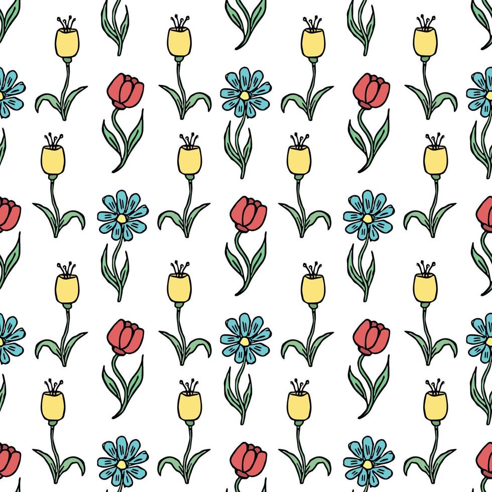 Seamless floral pattern. Doodle background with flowers. Spring pattern vector