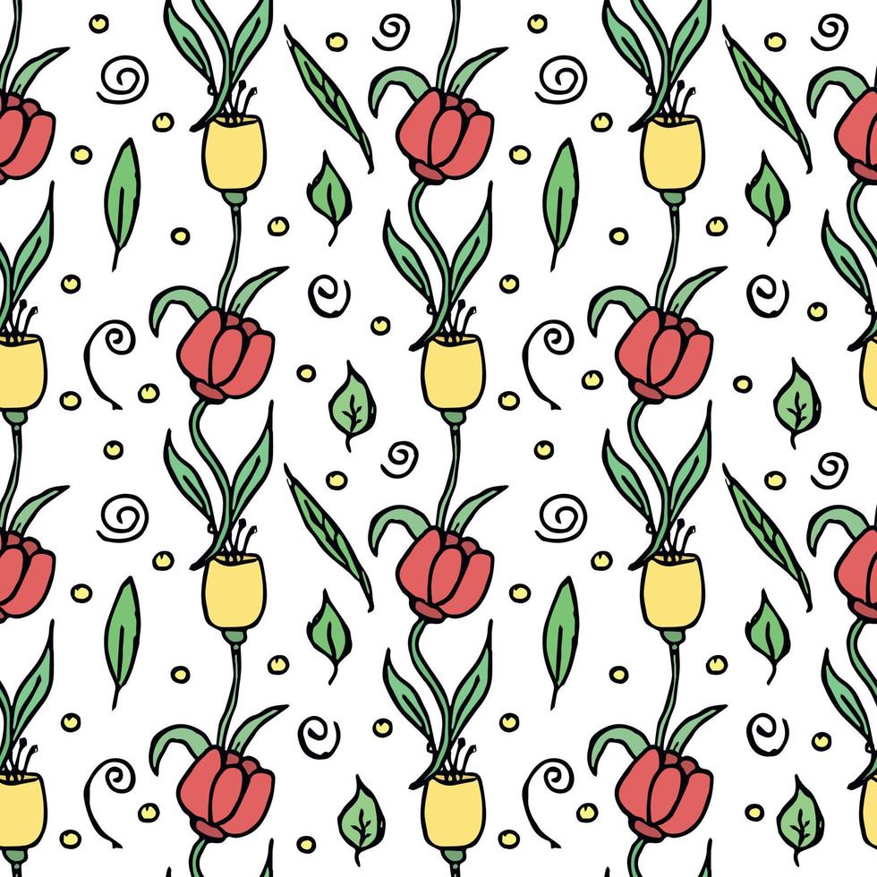 Seamless floral pattern. Doodle background with flowers. Spring pattern vector