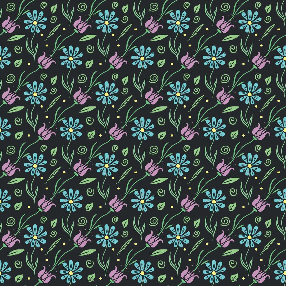 Seamless floral pattern. Doodle background with flowers. Spring pattern vector
