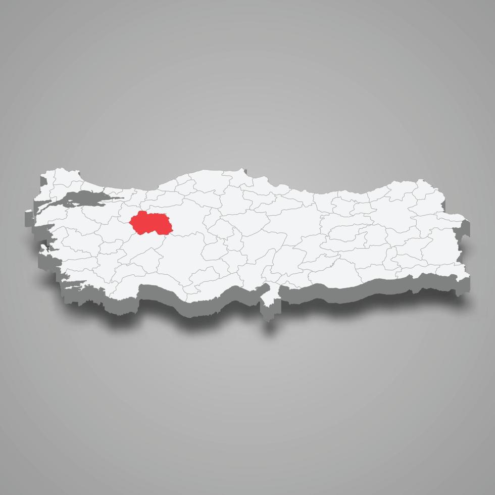 Eskisehir region location within Turkey 3d map vector