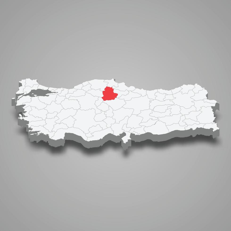 Corum region location within Turkey 3d map vector