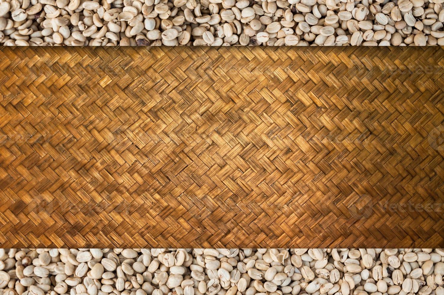 raw coffee beans on wood vintage background,coffee beans blank space text background photo